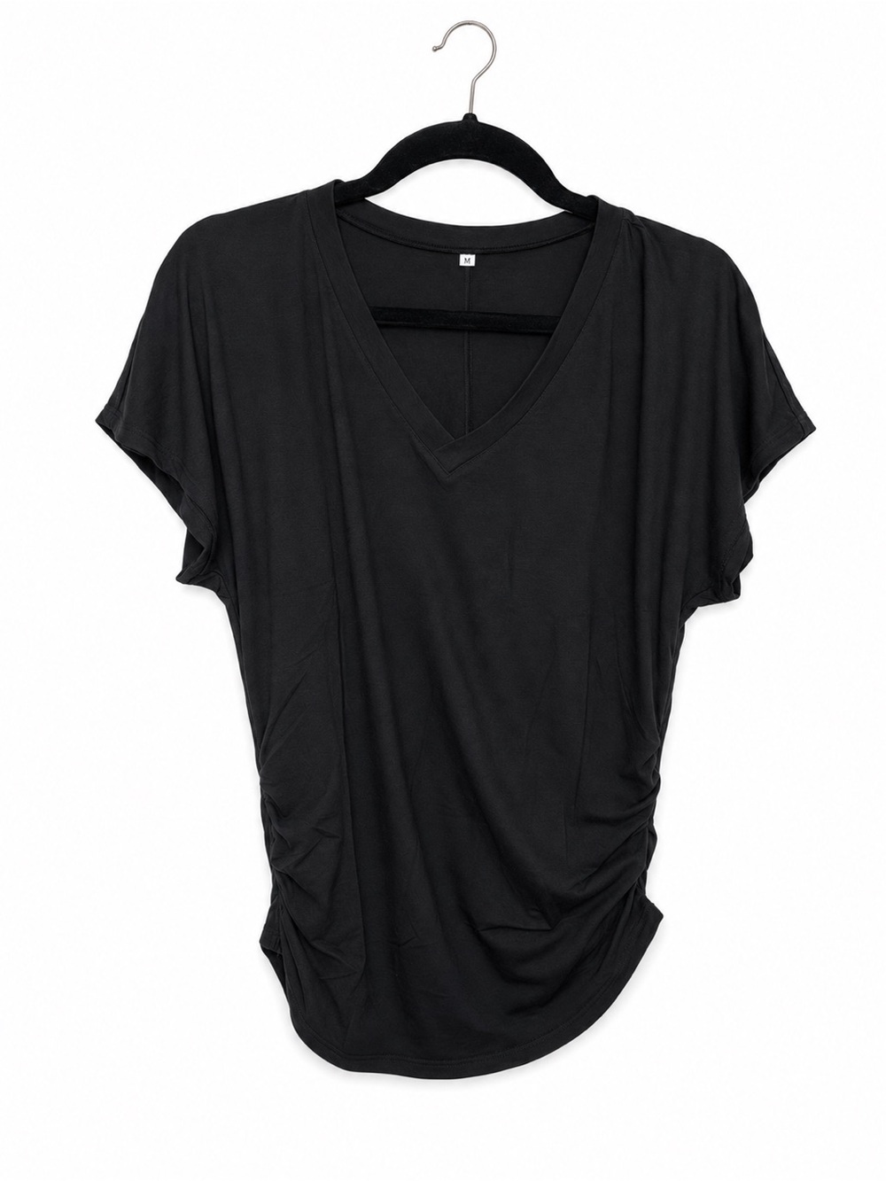 Black V-Neck Ruched Women’s Top Medium
